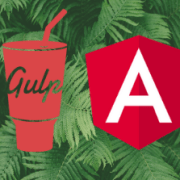 Gulp and AngularJS logos against a picture of green ferns