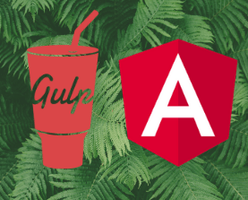 Gulp and AngularJS logos against a picture of green ferns
