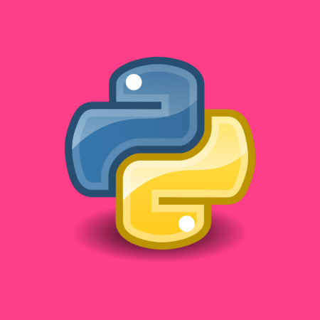 Picture of the python logo on top of a bright solid colour background