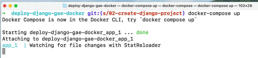 Screenshot of running docker-compose up