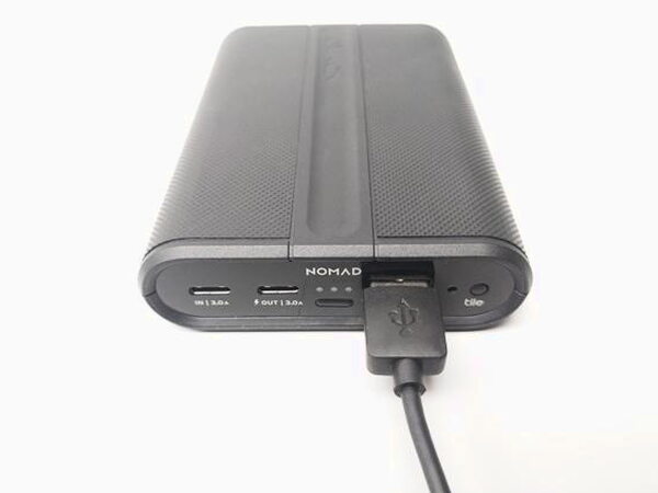 The Nomad PowerPack's USB-C output port used for faster charging