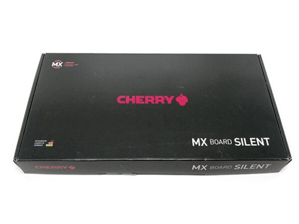 The plain black retail box for the Cherry MX Board Silent, showing only the Cherry logo and model name
