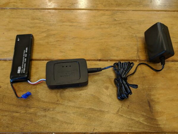 Hubsan LiPo battery connected to charger