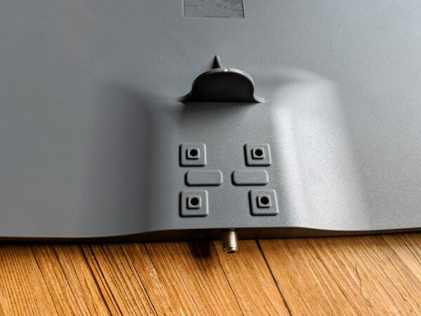 Back of Mohu Sail antenna showing mounting holes and stop plate