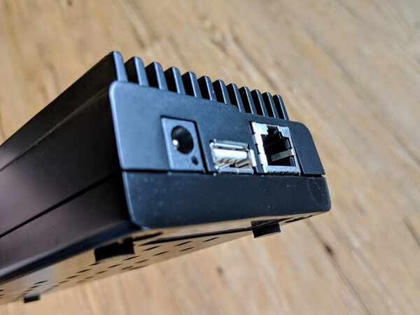 Power, USB, and ethernet ports on the Mohu AirWave Power Bridge