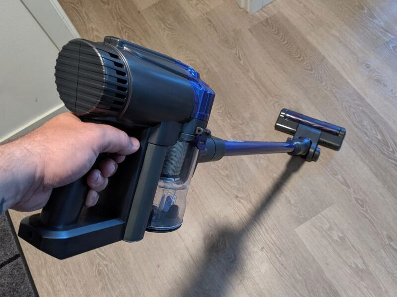 The vacuum handles floor cleaning while remaining easy to steer.