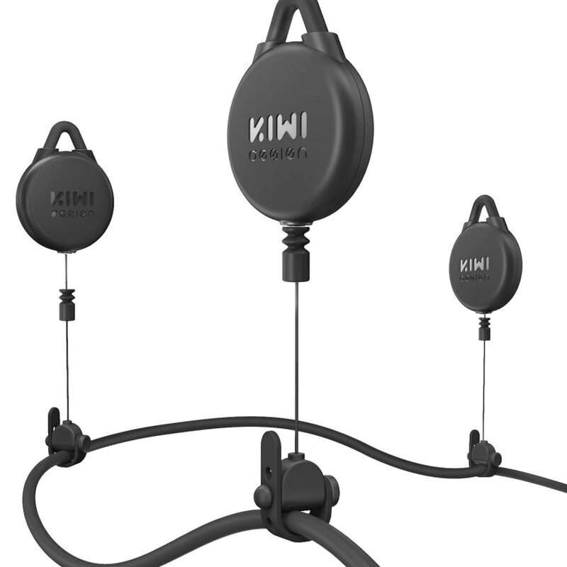 Product image showing the KIWI design V2 cable management pulleys in use.