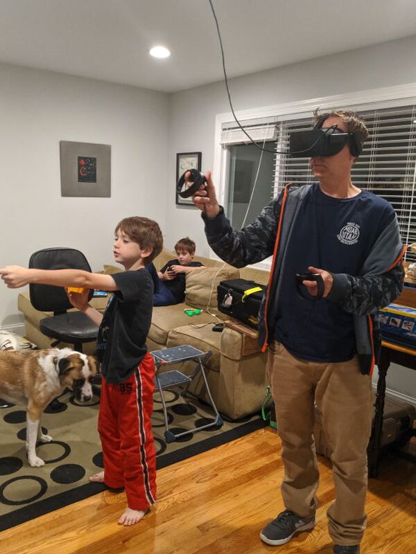 Another tester trying the V2 system in the same play space.