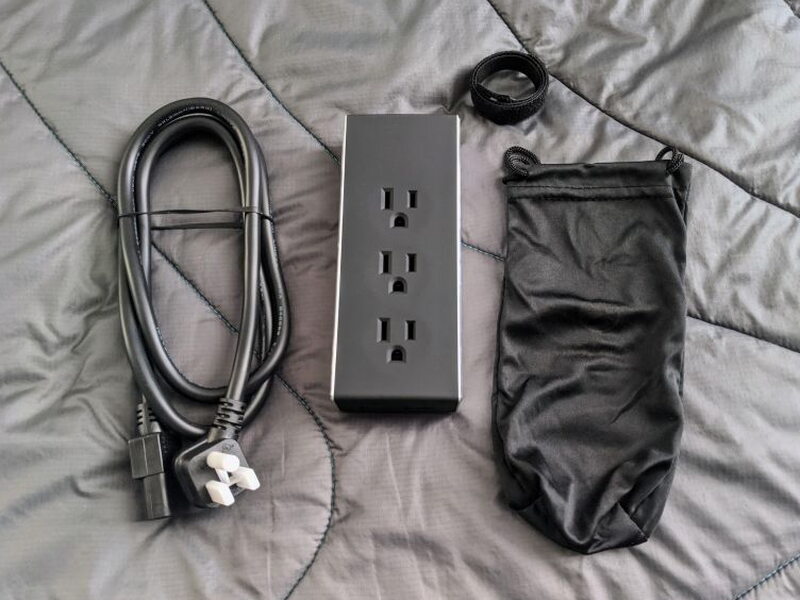 The full kit includes the JouleBAR, four foot power cable, Velcro cable tie, and drawstring pouch.
