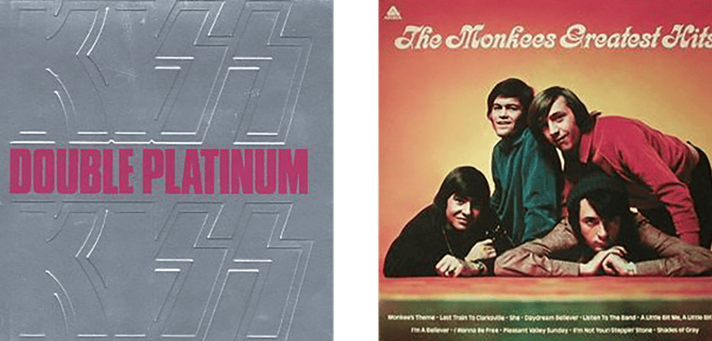 KISS Double Platinum and The Monkees Greatest Hits, two albums that helped start my record obsession.