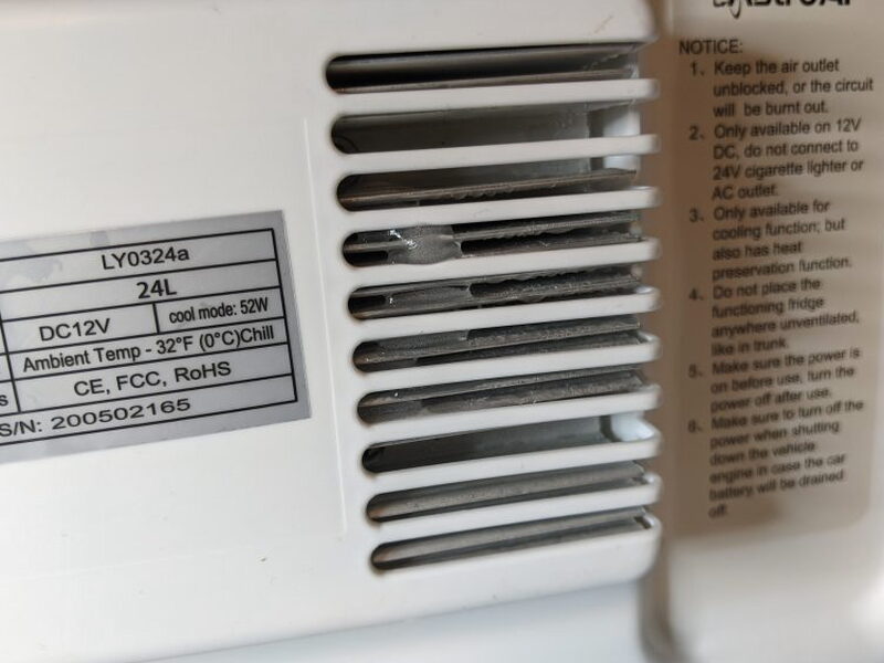 Frost building on the internal cooling fins after repeated checks.