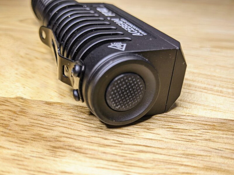 The textured rubber switch is easy to find by feel.
