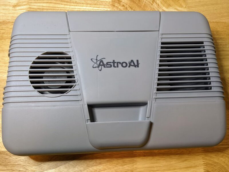 The AstroAI logo and top vents on the cooler lid.