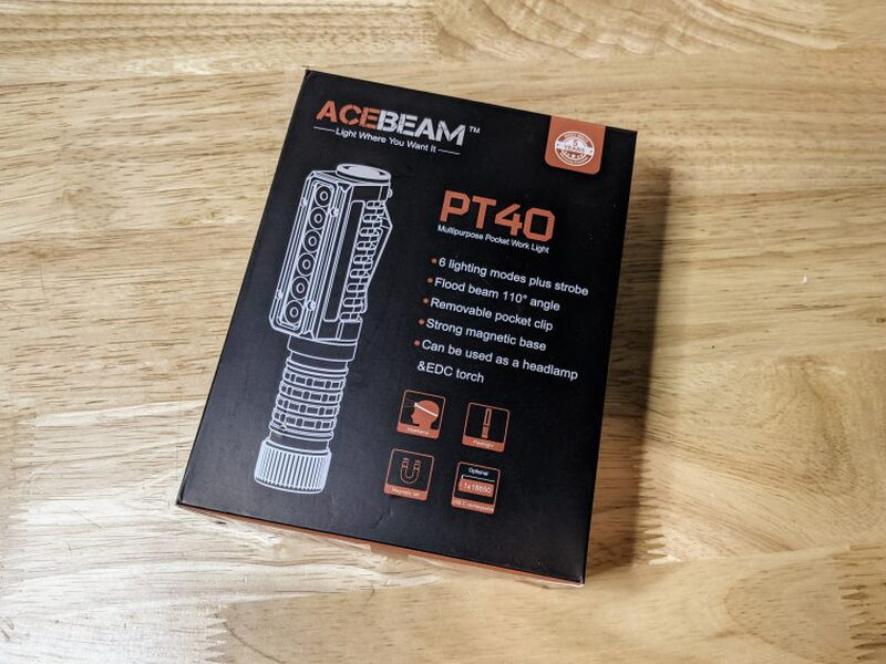 The PT40 retail box lists the model information and key features.