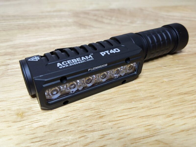 The PT40 uses a right angle head with six Samsung LEDs behind the front lens.