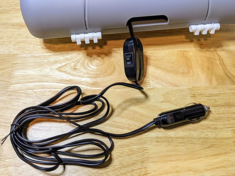 Full 12V power cord with cigarette lighter plug.
