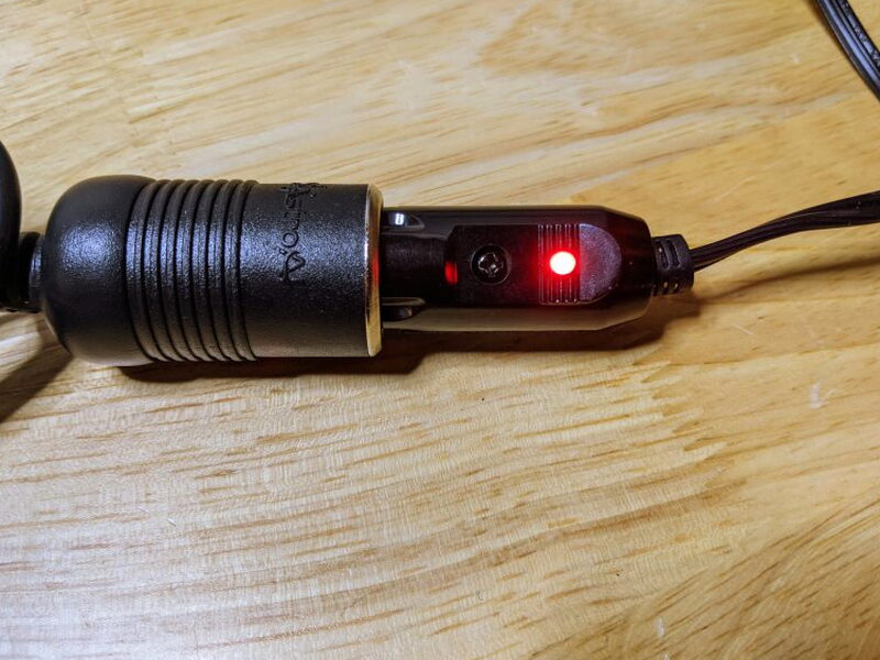 12V plug powered through the AstroAI AC to DC converter.