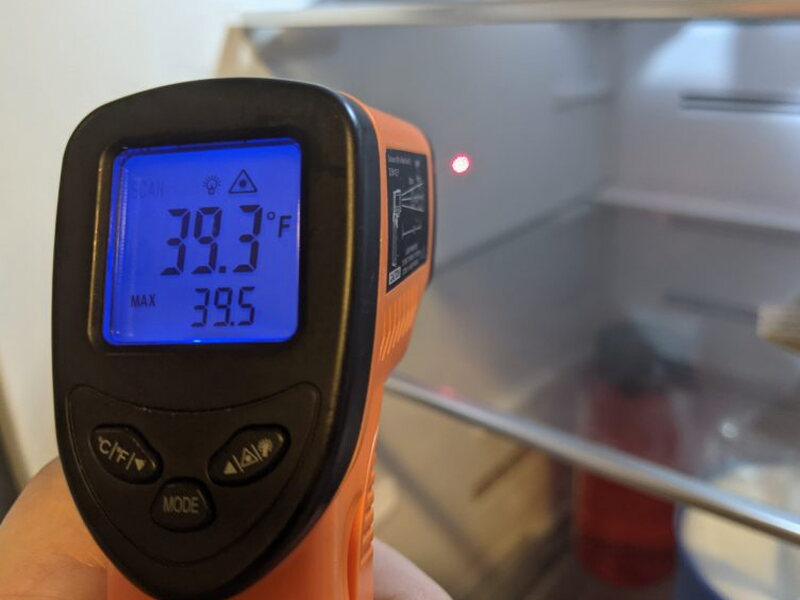 Kitchen refrigerator temperature used as a comparison point.