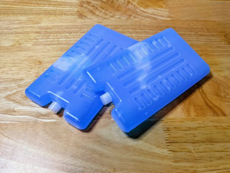 The two included blue ice packs.