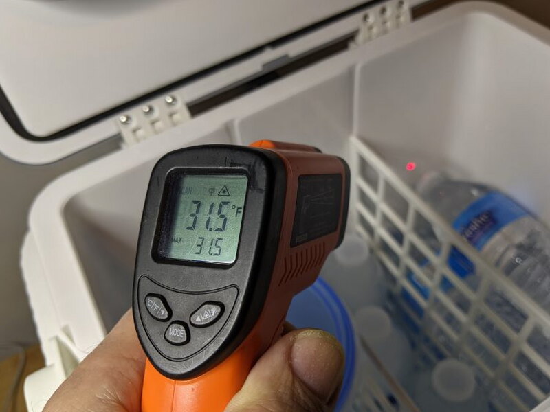 Loaded cooler reaching its lowest measured internal temperature.