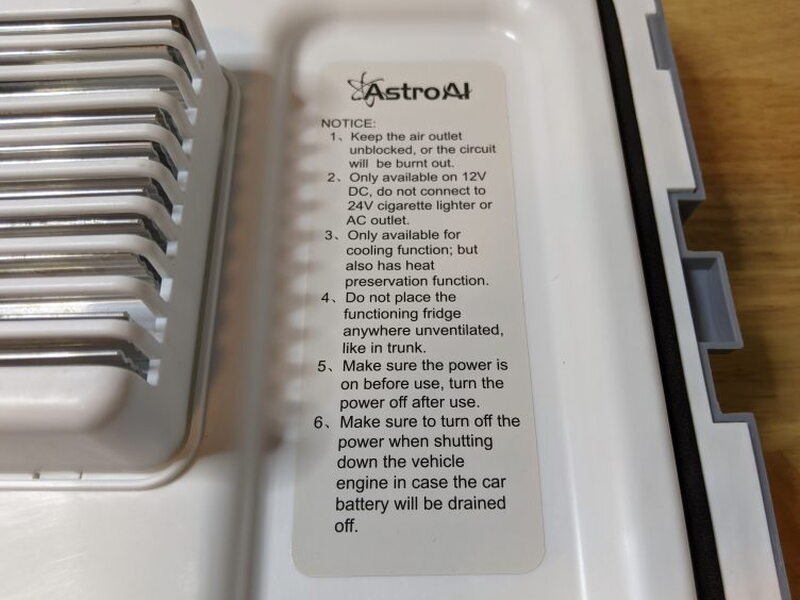 Printed usage guidance next to the internal cooling fins.