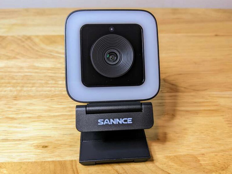 The SANNCE webcam positioned upright on its magnetic base.