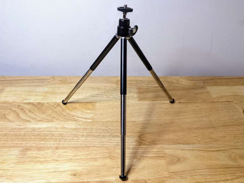 The tripod with its legs extended to full height.