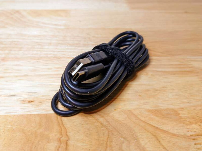 The included USB-C to USB-A cable is long enough for typical desk setups.