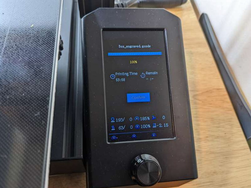 A full width hinged box print filled much of the available build plate.