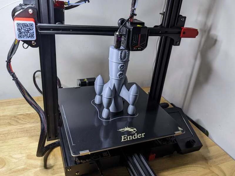 A tall retro rocket printed to use the Max Neo large vertical build area.