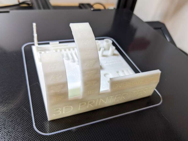 The 3D printer torture test checks overhangs, bridges, walls, and fine details.