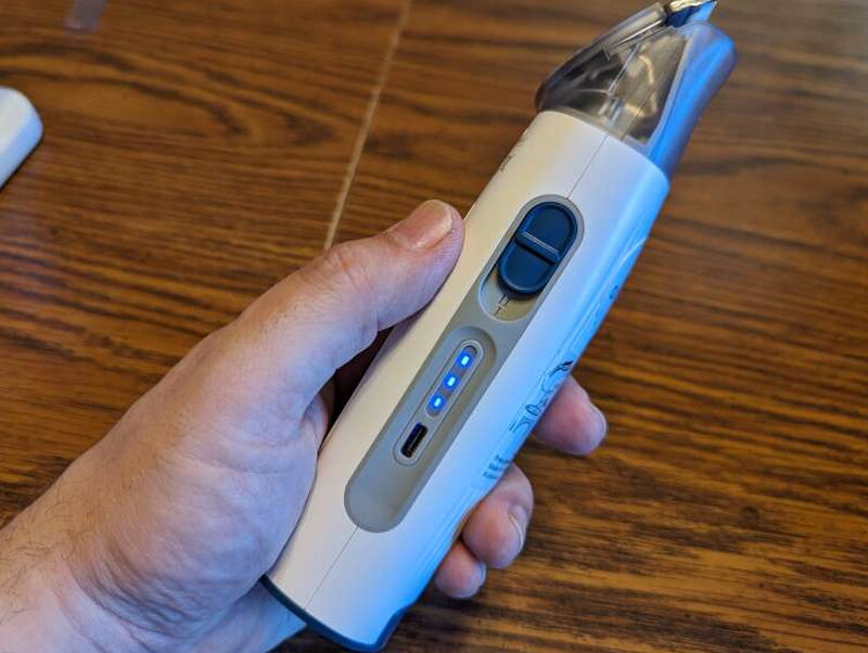 The clipper is comfortable to hold and has its charging port on the side.