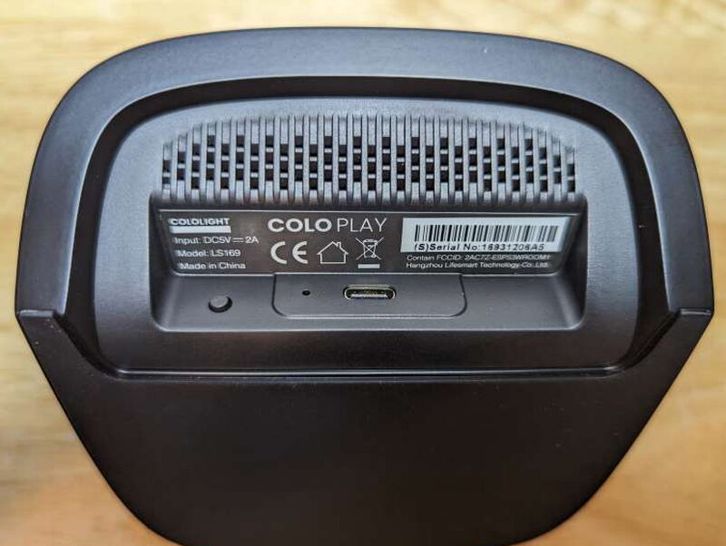 Around back: a single USB-C port for hooking up to a computer or power source, a restart button, a factory-reset pinhole, and large air vents along the top edge.