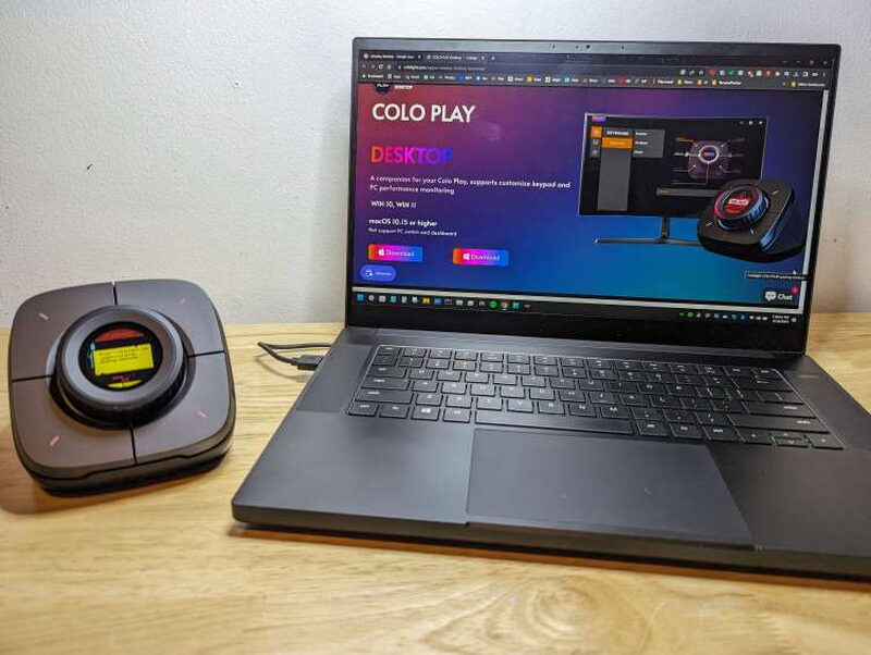 The Colo Play Desktop download page, pulled up next to the unit.