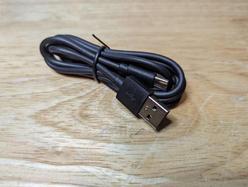 The included USB-A to USB-C cable, which works fine for linking to a Mac, PC, or power brick.