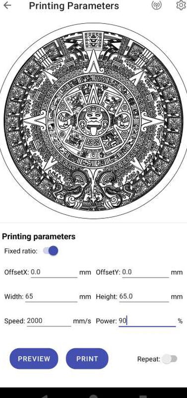 The result, engraved onto black material. Dialing in a genuinely usable image this way took some trial and error.