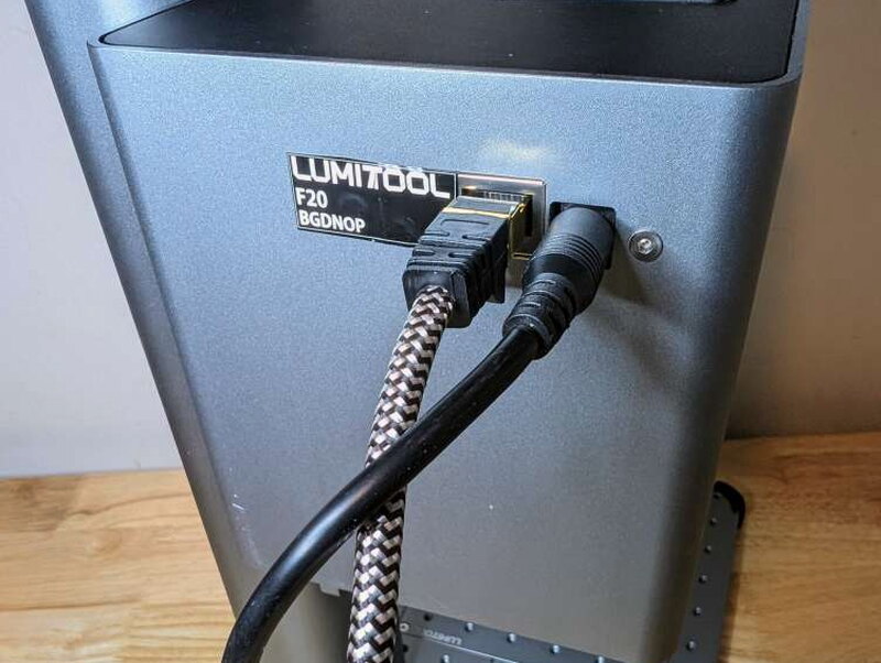 Data and power cables, connected side by side on the back panel.