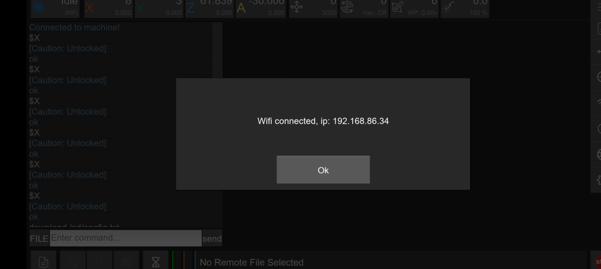 Carvera software Wi-Fi connection screen