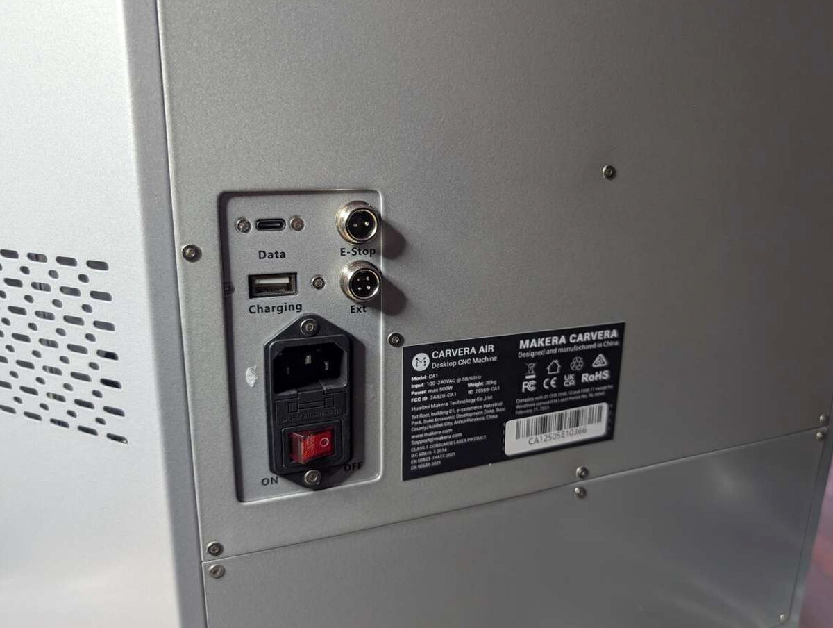 Rear power and data connections on the Carvera Air