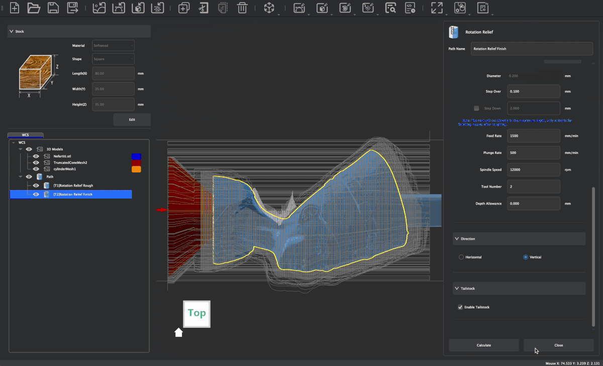 Makera CAM 4th axis relief setup preview