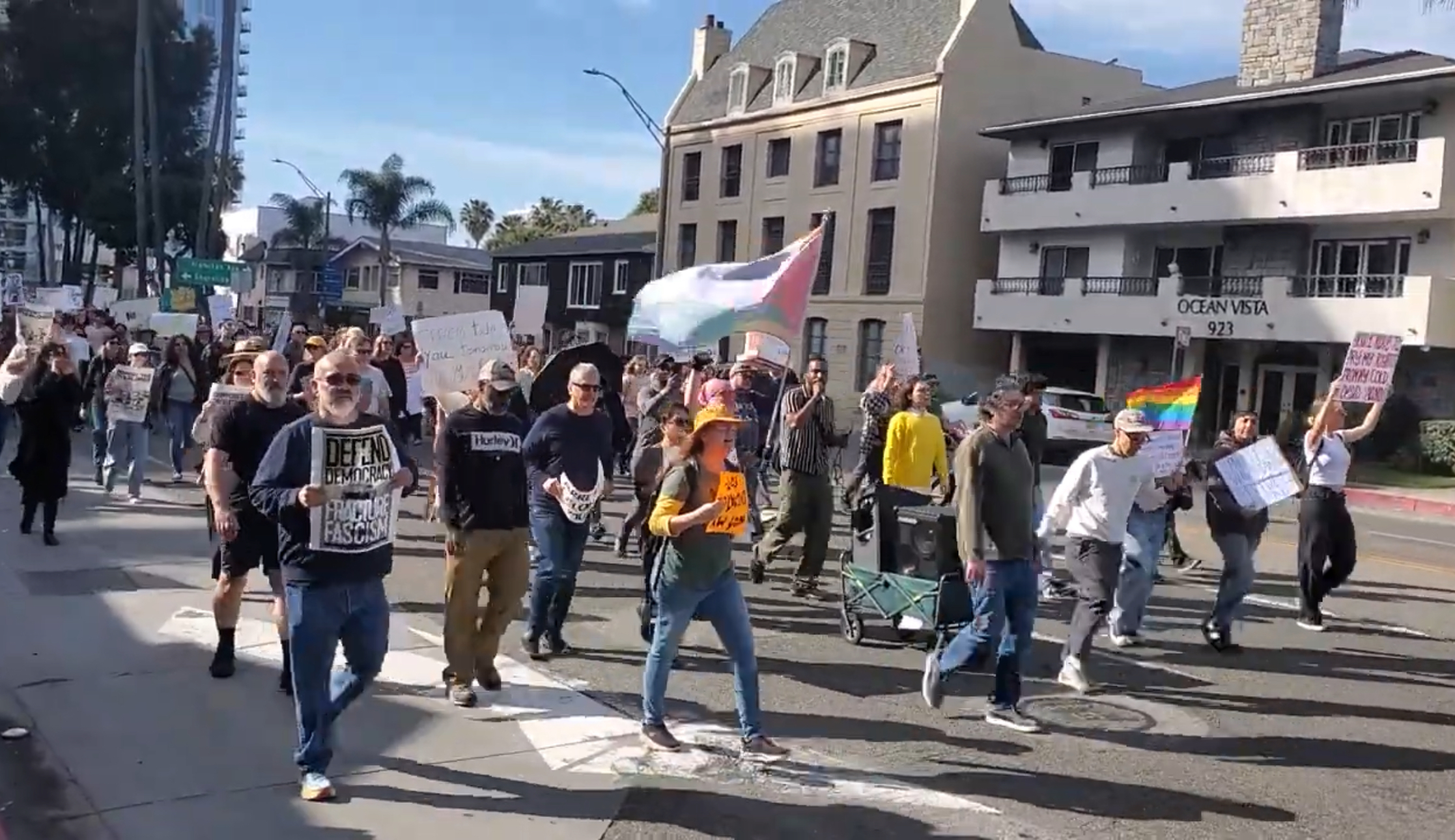 Hundreds Protest in Long Beach as Part of Nationwide Presidents Day Protests Against Trump Policies