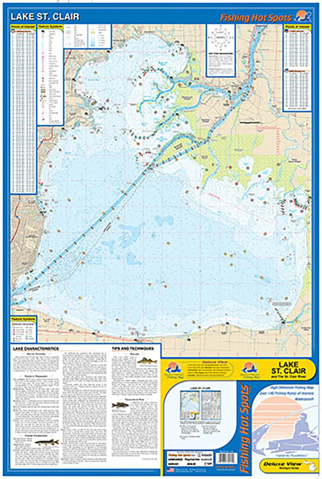 L130 Lake St Clair St Clair River Fishing Wall Map MI ONT L130 Wall 