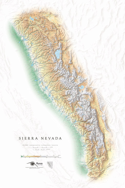 Sierra Nevada Elevation Tints Fine Art Print Map Longitude Maps 