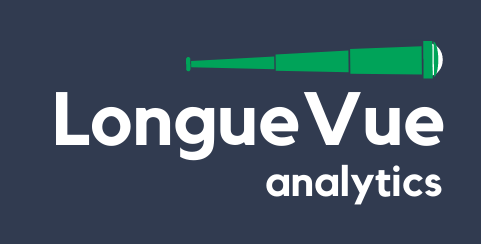 image fond bleu gris foncé avec le nom LongueVueAnalytics surligné par une longue vue verte