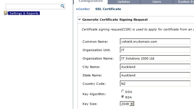 Generate vShield Manager CSR