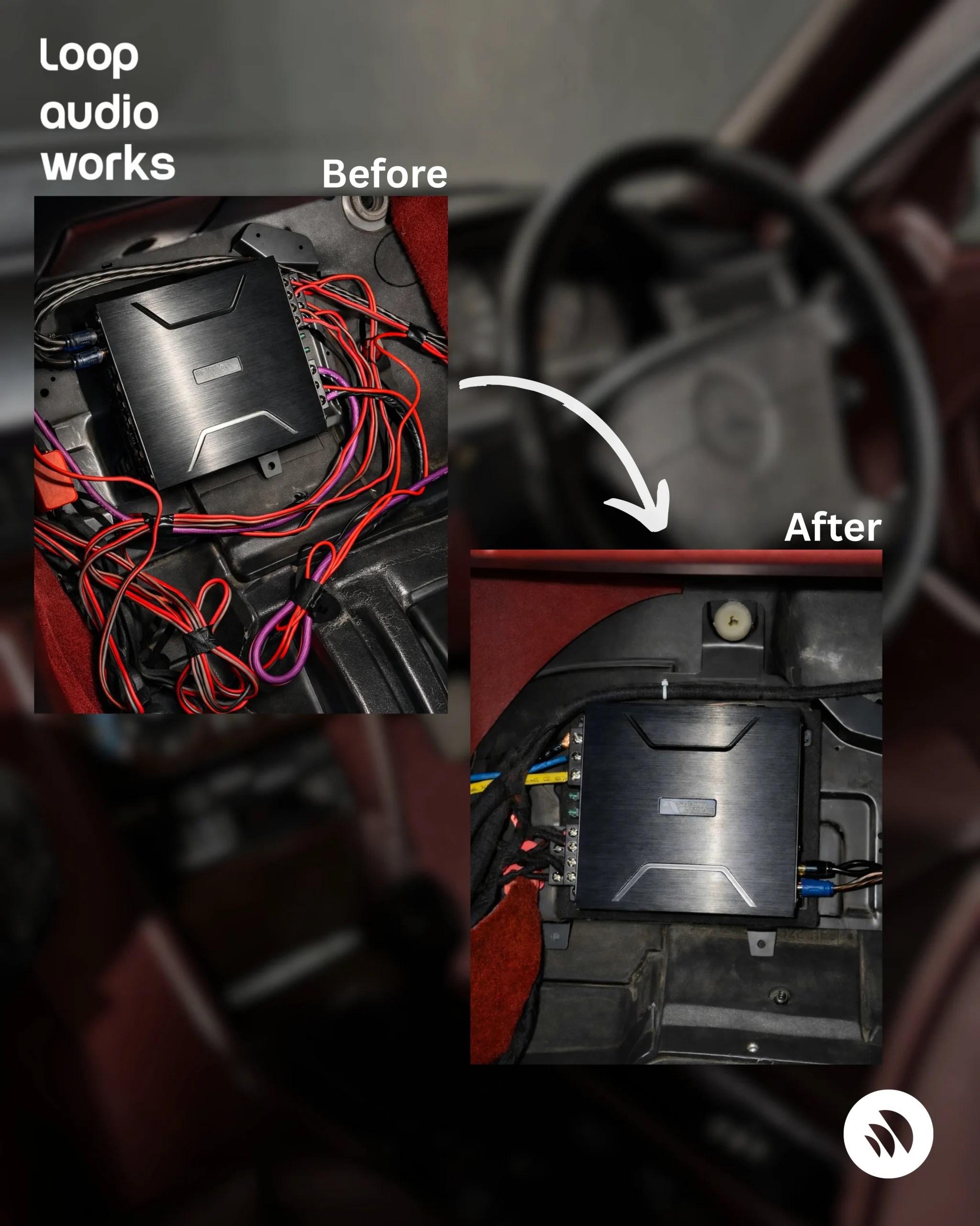 Professional car audio wiring management and clean cable routing at Loop Audio Works Coimbatore
