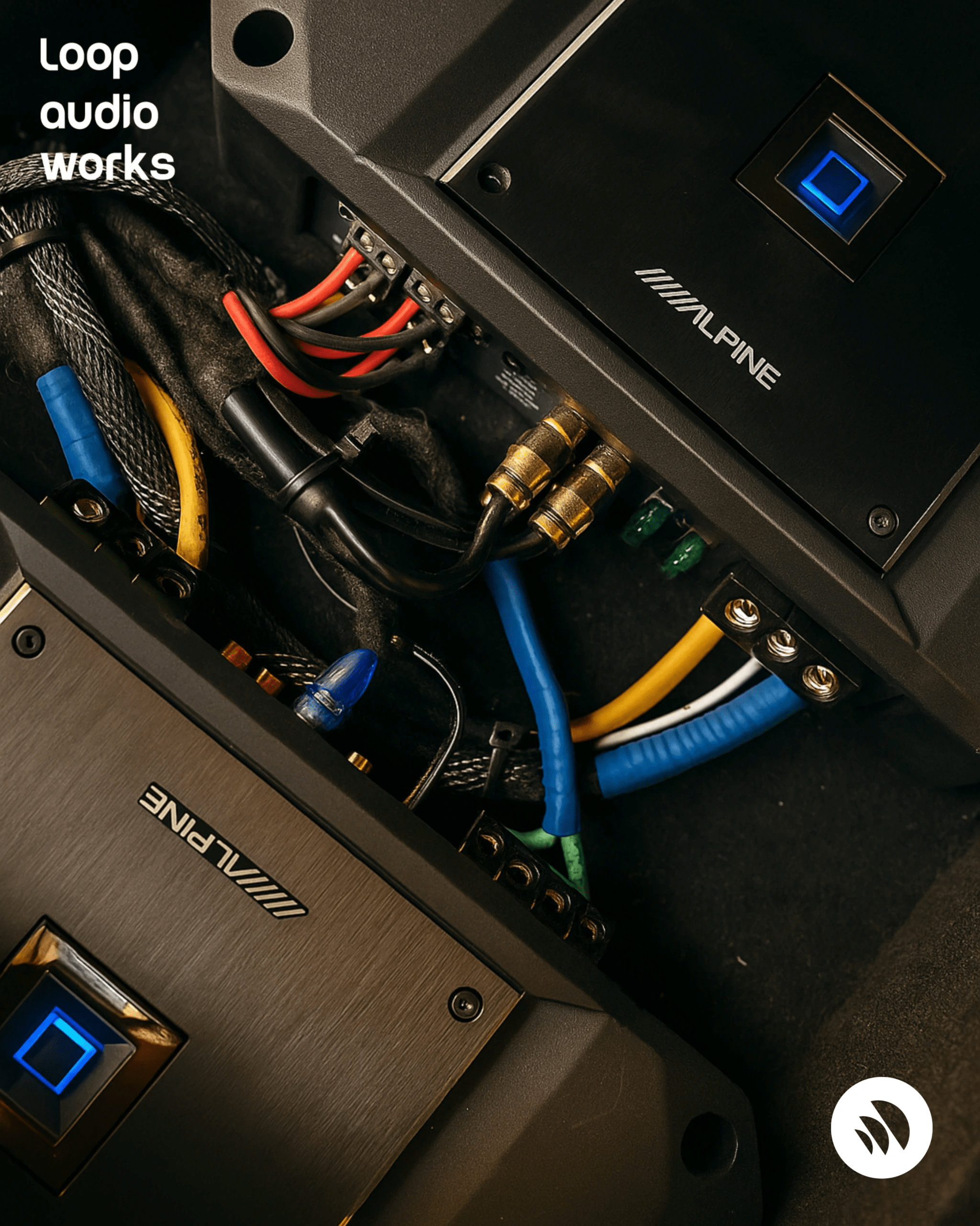 Alpine R Series car audio amplifier installed at Loop Audio Works Coimbatore for premium sound system performance by Loop Audio Works