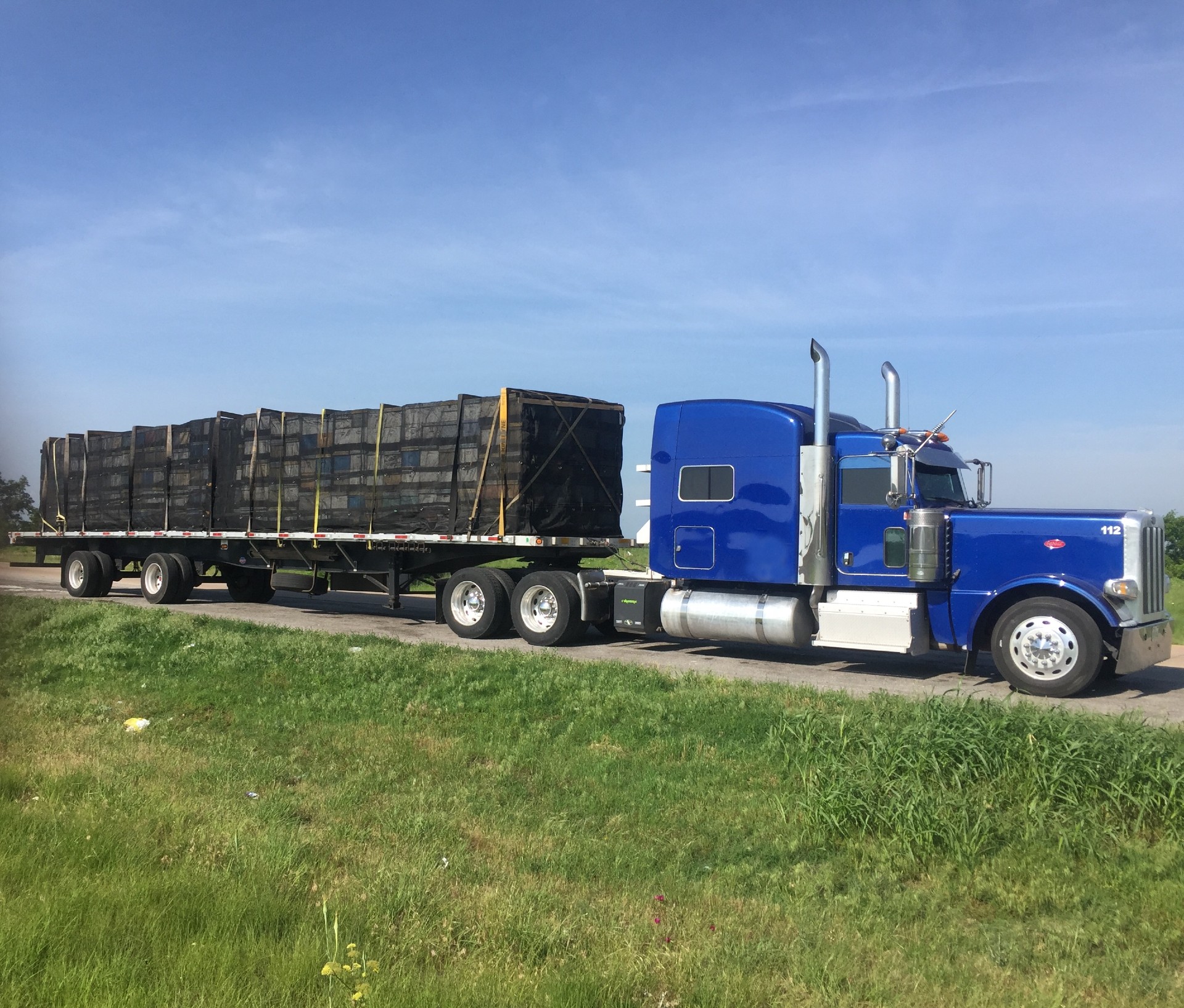 Blue truck transporting bees