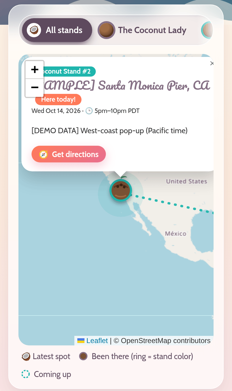 CoconutLady.com live check-in map