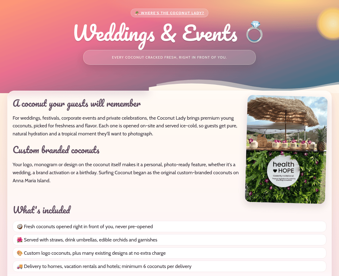 CoconutLady.com weddings page